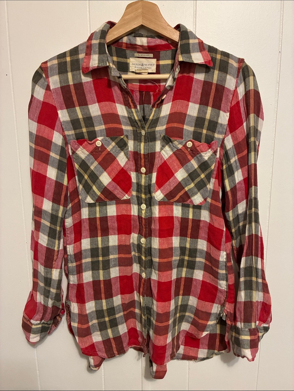 Ralph Lauren Red and Gray Plaid Button-Down Shirt